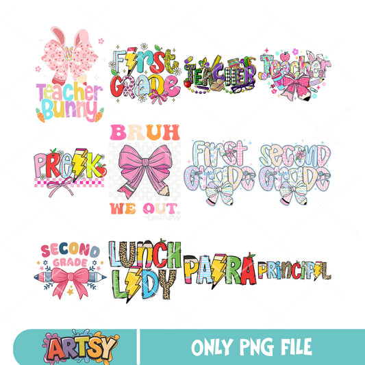 Pink teacher vibes png bundle, school teacher png, teacher quotes png