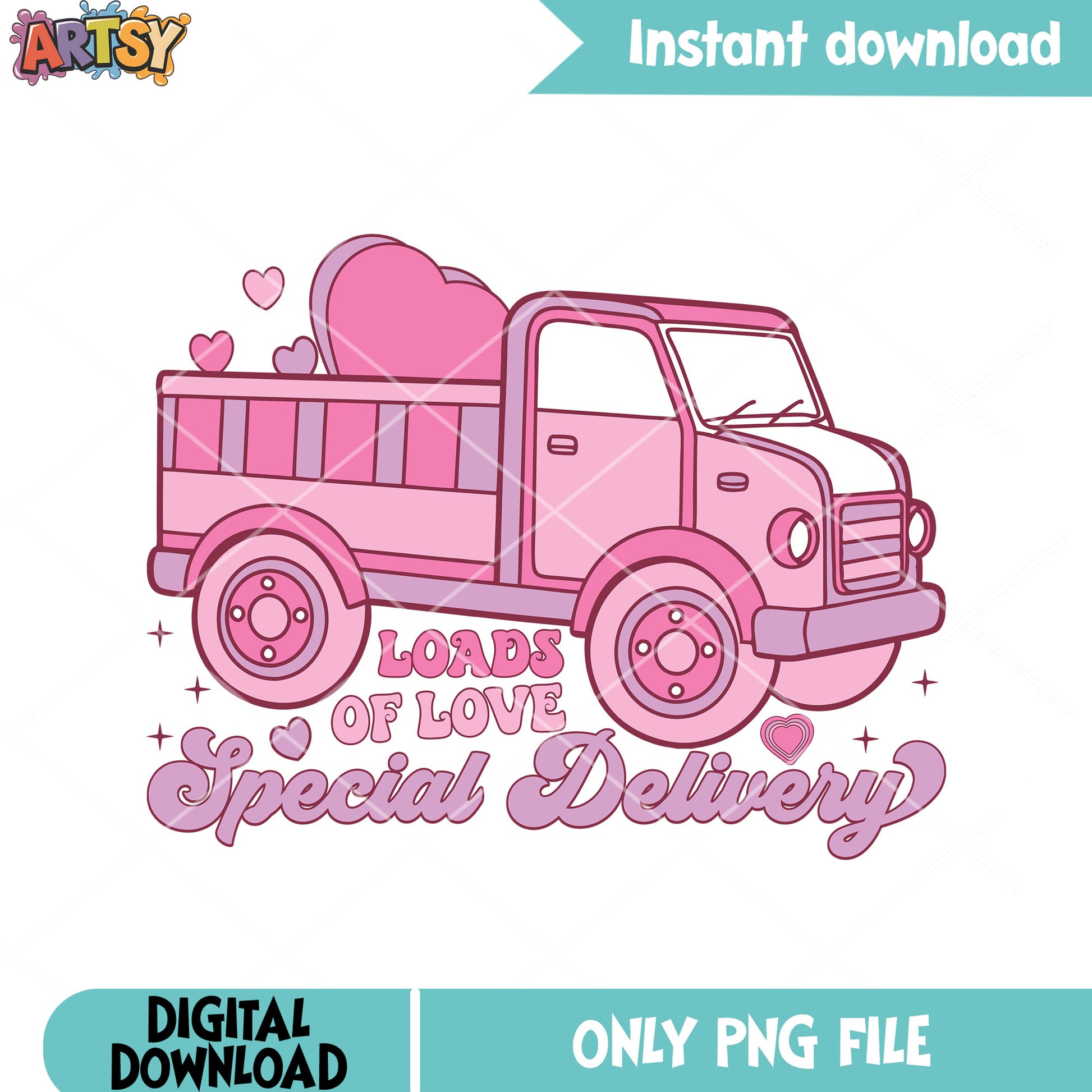 Pink truck delicery heart png, valentine love png, valentine heart png