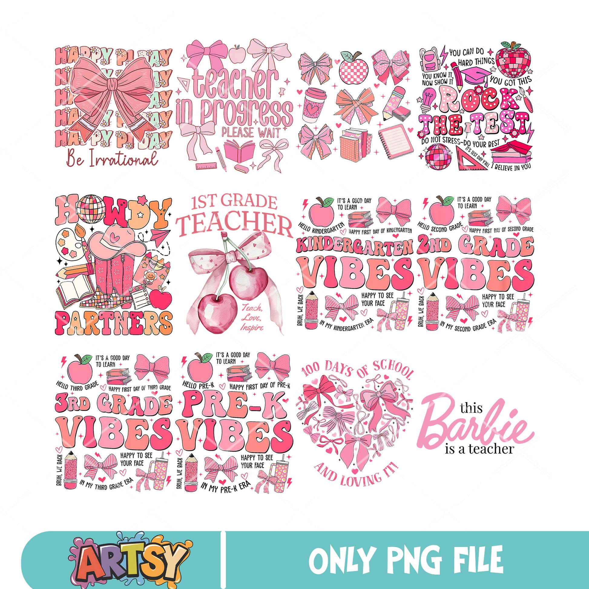 Pink vibes school png bundle, school vibes png, pink school png
