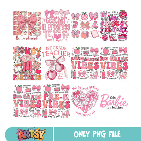 Pink vibes school png bundle, school vibes png, pink school png