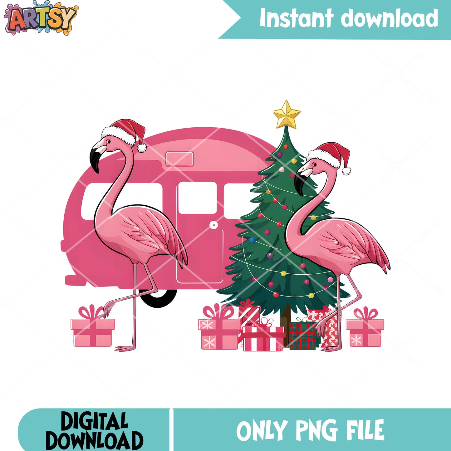 Pinky christmas flamingo png, christmas poster png, christmas vibes png