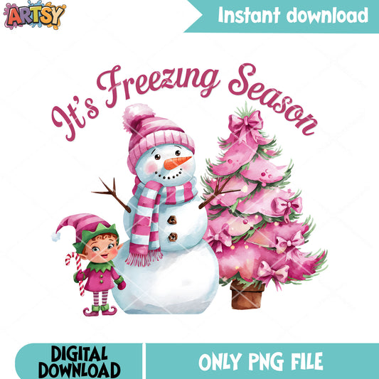Pinky freezing season png, frosty the snowman png, christmas vibes png