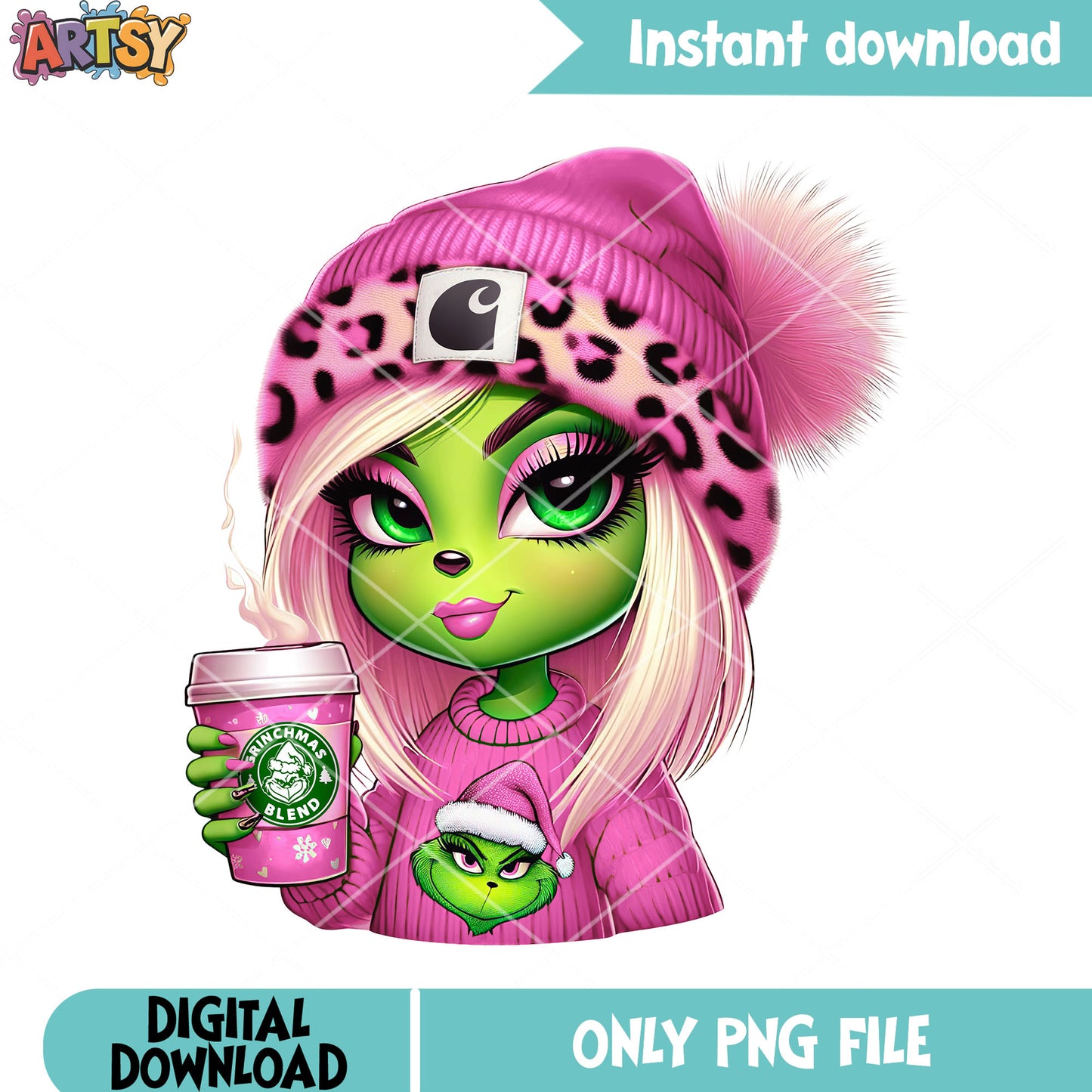 Pinky grinch girl christmas png, merry christmas png, the grinch png