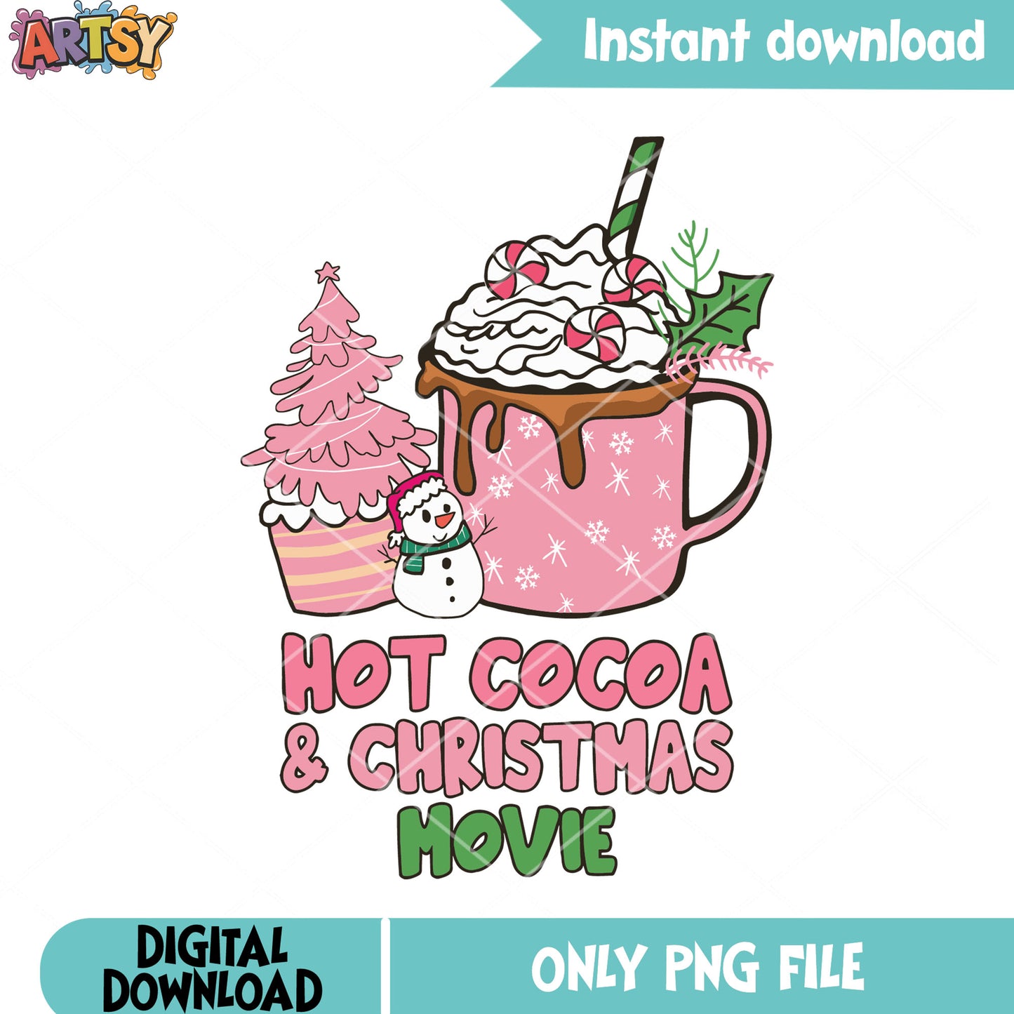 Pinky hot cocoa christmas png, christmas snowman png, hot chocolate png