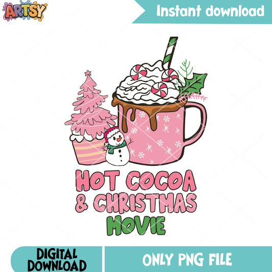 Pinky hot cocoa christmas png, christmas snowman png, hot chocolate png