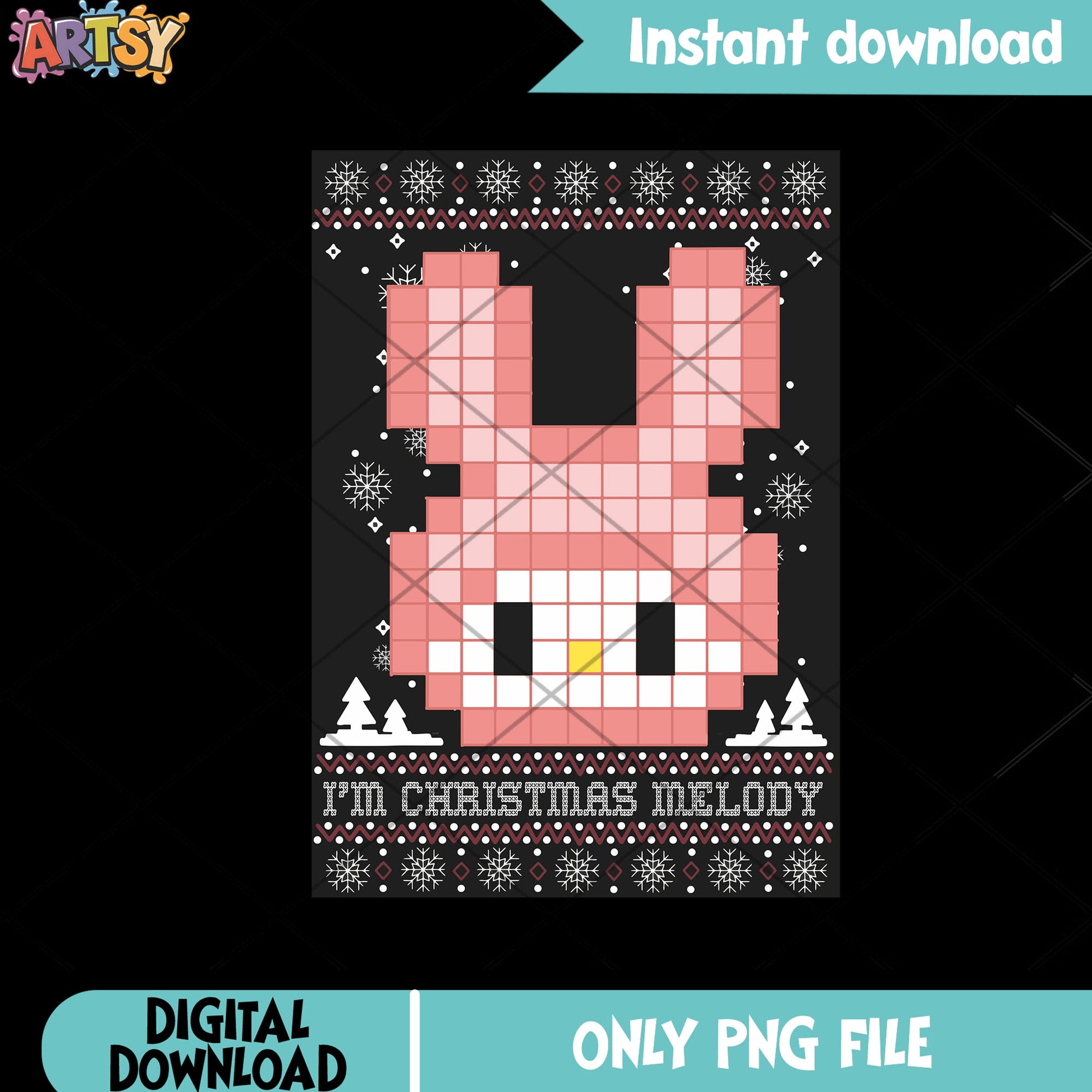 Pinky rabbit xmas png, Ugly Christmas Sweater png, christmas poster png