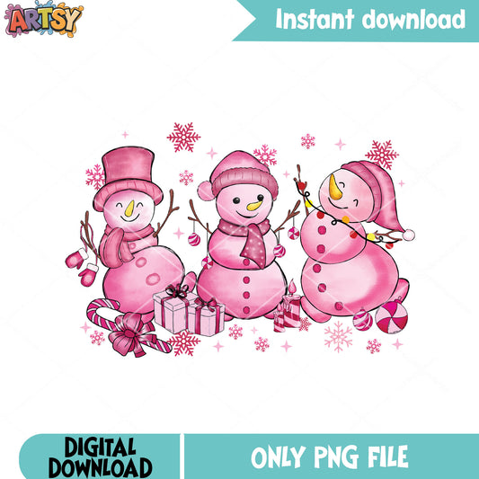 Pinky snowman christmas png, christmas snowman png, merry christmas png