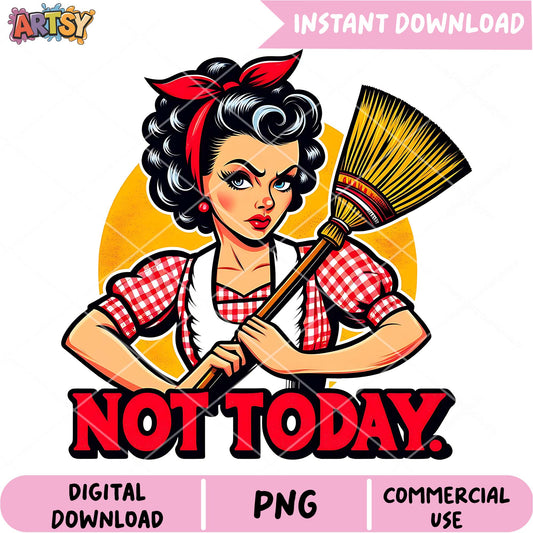 Pinup Girl Broom PNG Sublimation Design