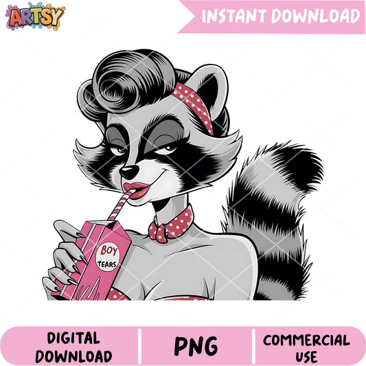 Pinup Raccoon Girl PNG Instant Download