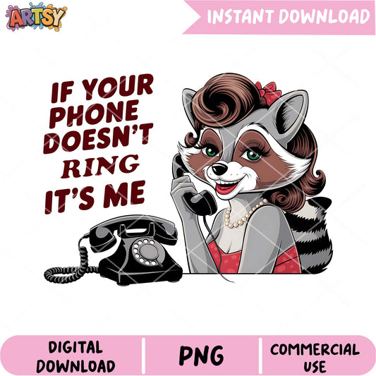 Pinup Raccoon Phone PNG Instant Download