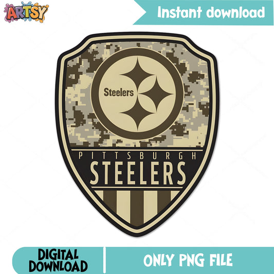 Pittsburgh Steelers Camo Shield PNG, NFL Football PNG, Steelers PNG