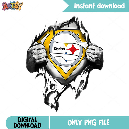 Pittsburgh Steelers Superman PNG, NFL Football Fan, Ripped PNG