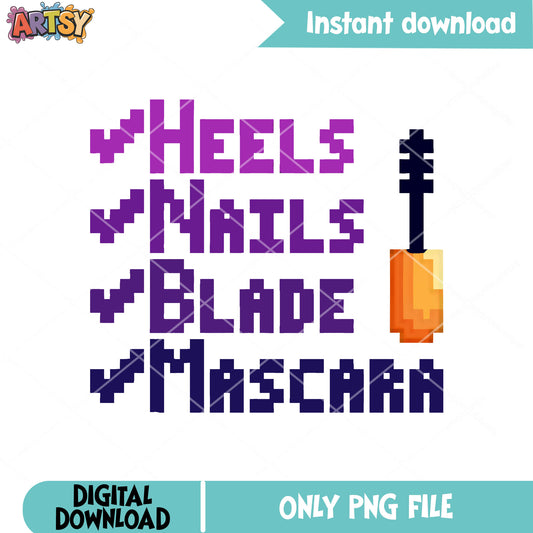 Pixel Heels nails mascara png, huntrix girl png, funny quotes png
