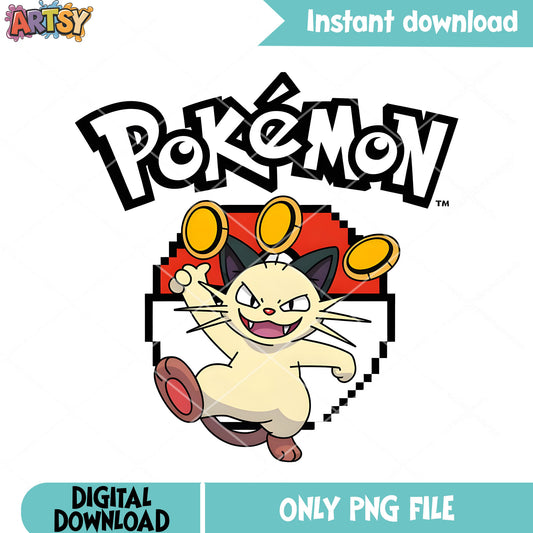 Pixel pokeball meowth png, pokemon meowth png, pokemon poster png