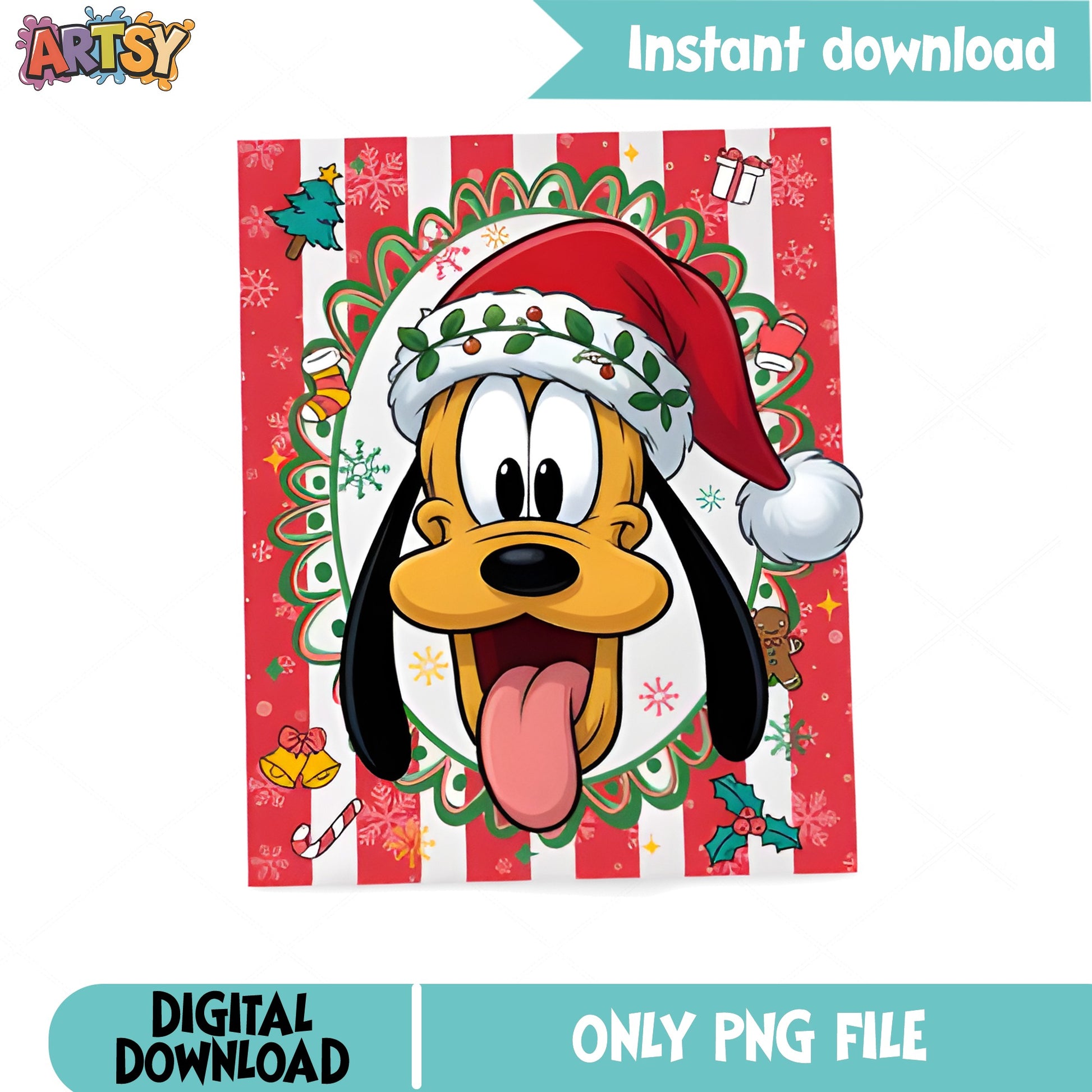 Pluto Christmas PNG, Disney Christmas PNG, Santa Hat PNG