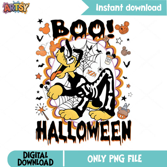 Pluto Halloween Skeleton PNG, Disney Boo Halloween PNG, Spooky Dog PNG