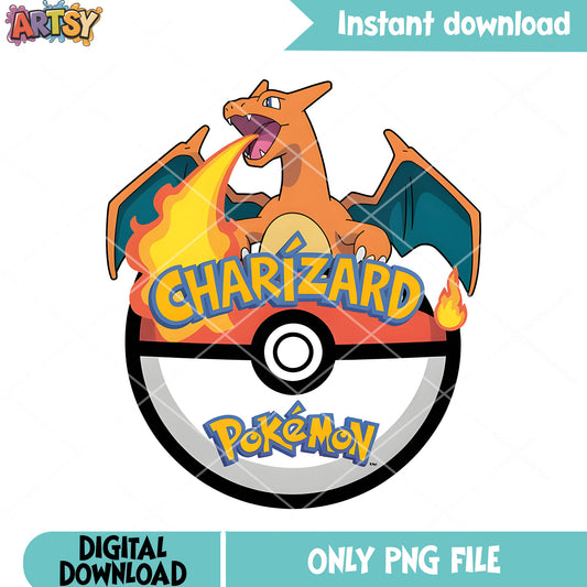 Pokeball charizard design png, charizard png, pokeball png