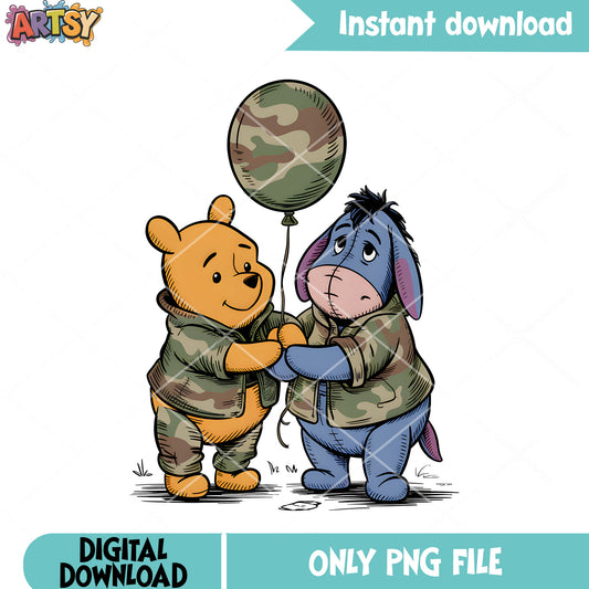 Pooh Military eeyore vibes png, vintage pooh png,​ disney poster png