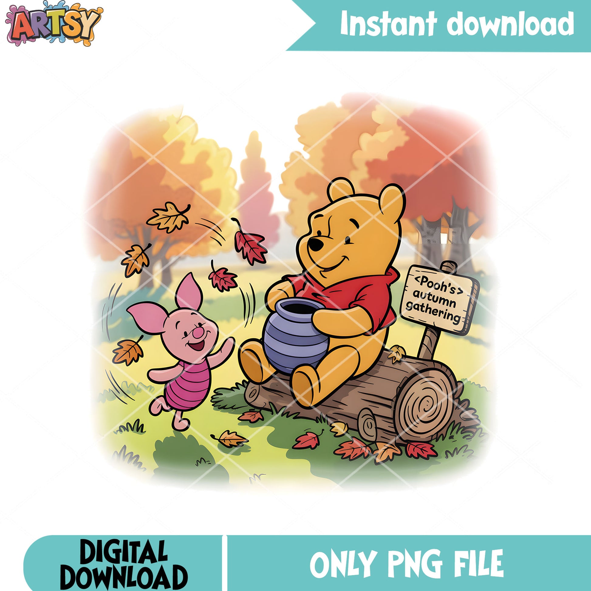 Pooh autumn gathering png, disney piglet png, winnie the pooh png