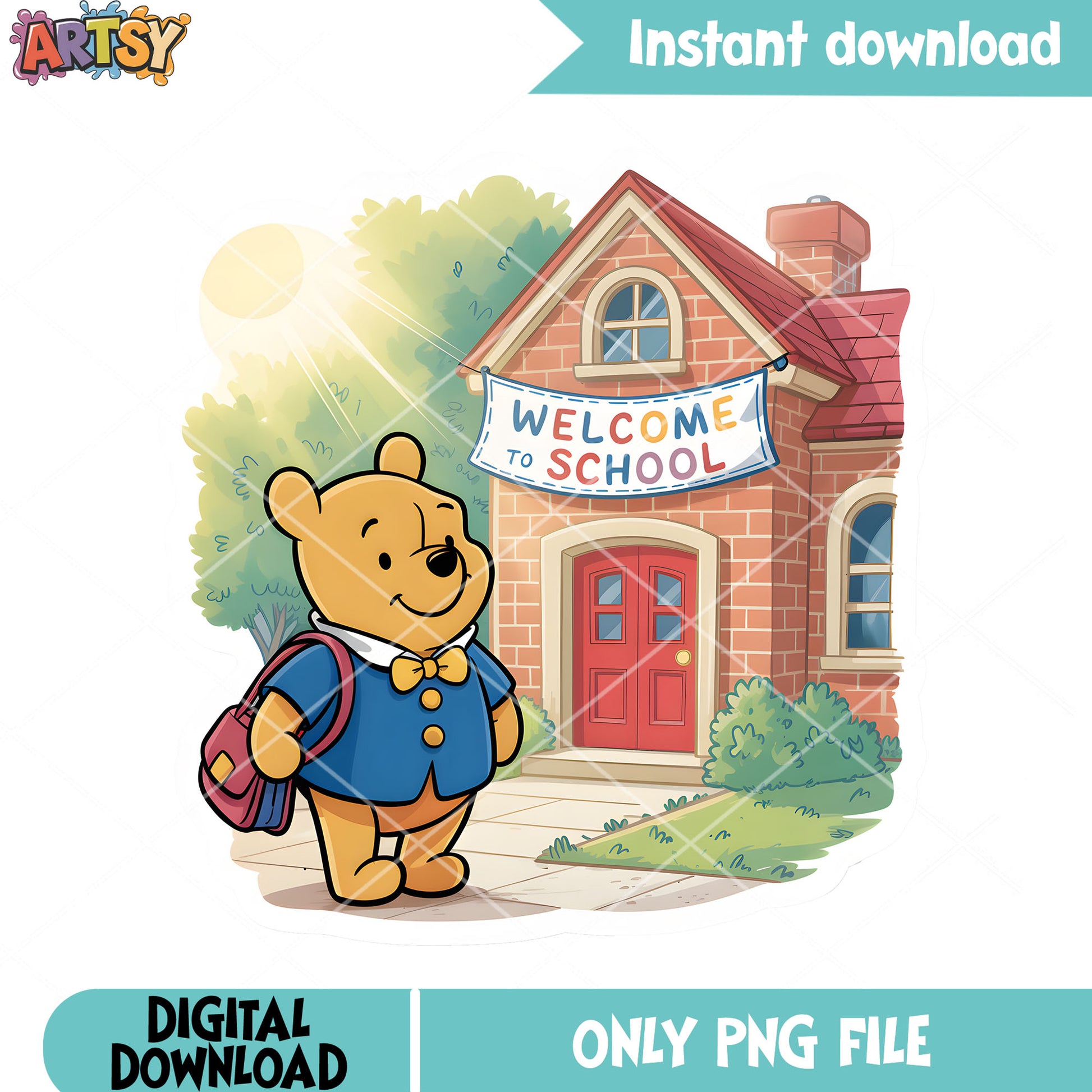 Pooh back to school holiday png, back to school png, pooh poster png