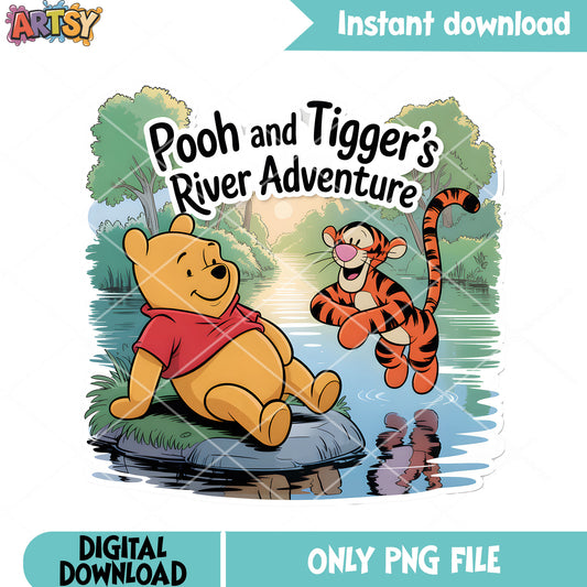Pooh bear and tigger river png, disney adventure png, pooh bear png