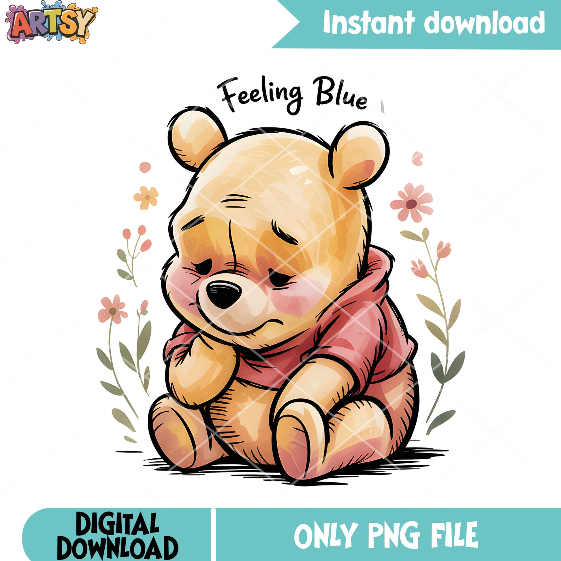 Pooh bear feeling blue png, winnie the pooh png, pooh poster png