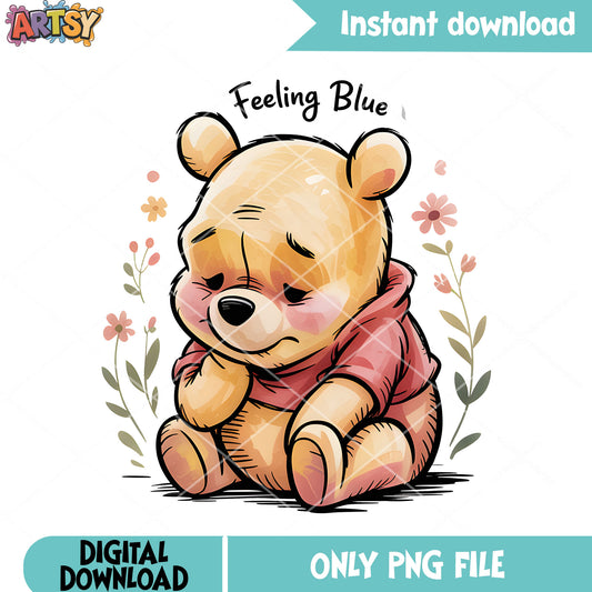 Pooh bear feeling blue png, winnie the pooh png, pooh poster png