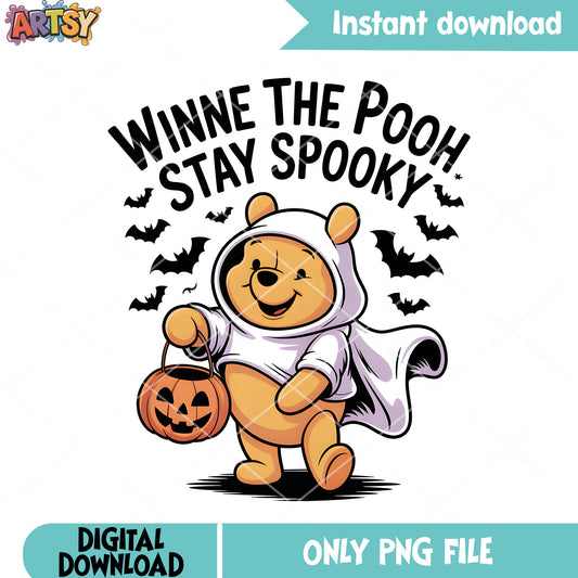 Pooh bear trick halloween png, disney halloween png, disney pooh png