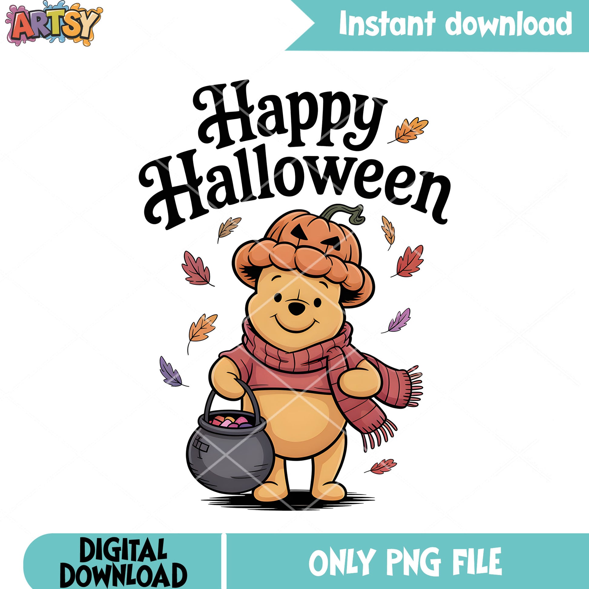 Pooh celebrate halloween png, happy halloween png, pooh bear png