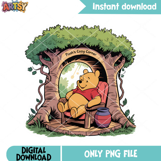 Pooh cozy corner png, vintage pooh bear png, pooh poster png