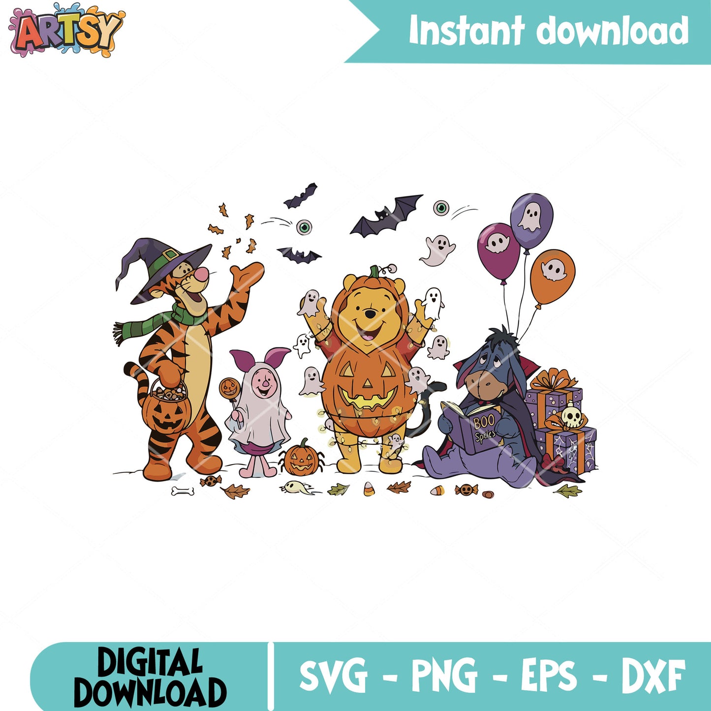 Pooh friends in halloween svg, pooh friends svg, pooh halloween svg