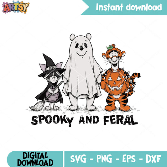 Pooh friends spooky feral svg, pooh halloween svg, spooky ghost svg