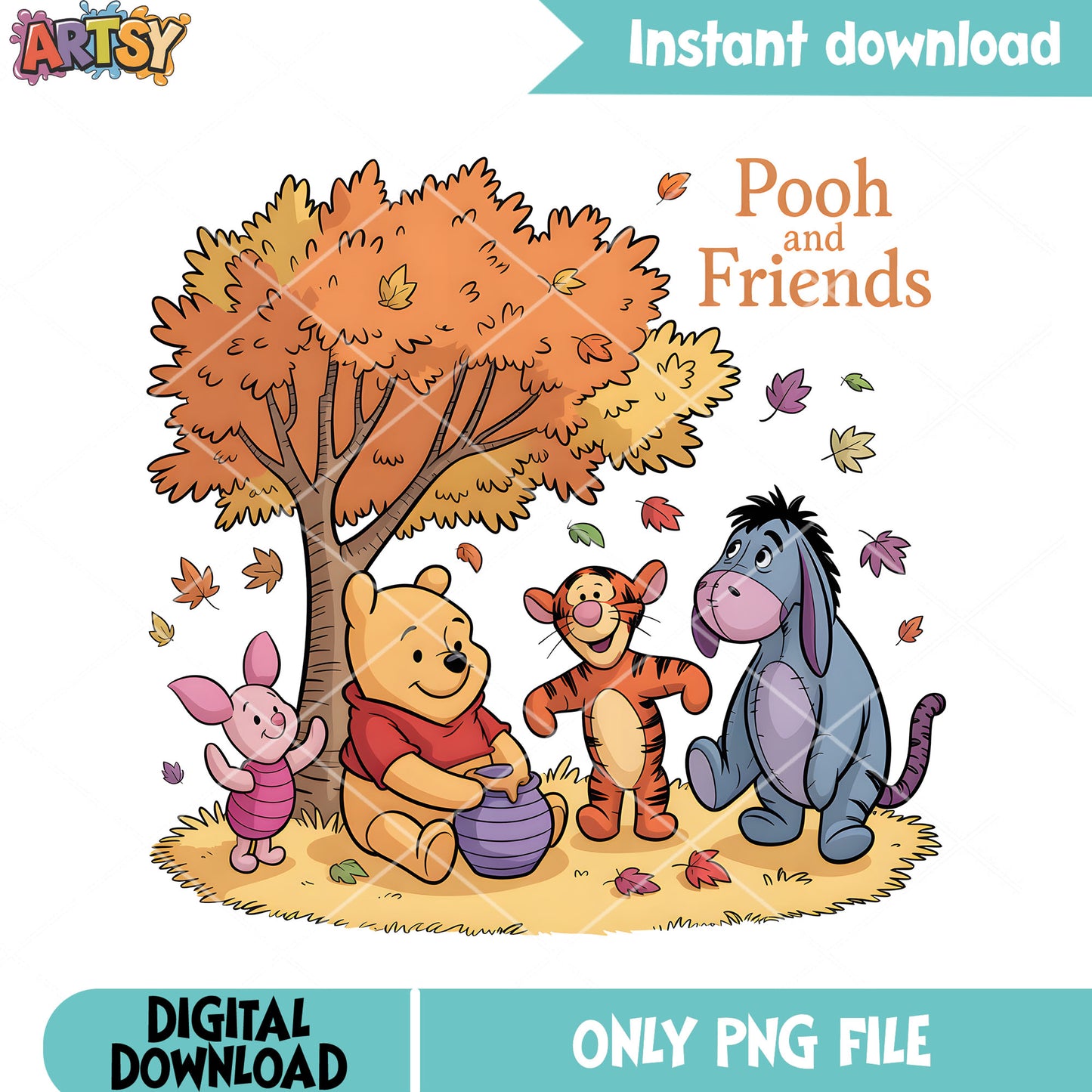 Pooh friends under autumn tree png, pooh movies png, pooh friends png