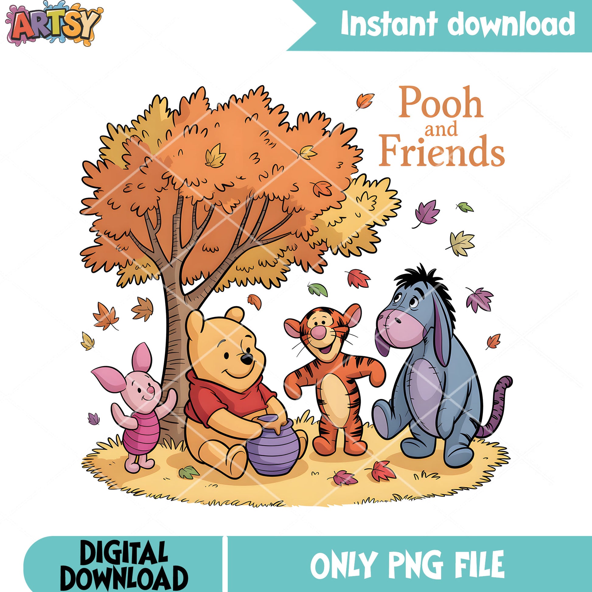Pooh friends under autumn tree png, pooh movies png, pooh friends png