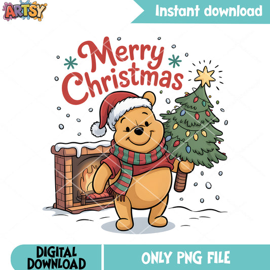 Pooh grab xmas tree png, pooh bear png, winnie the pooh png