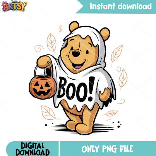 Pooh halloween costume boo png, disney pooh bear png, halloween vibes png