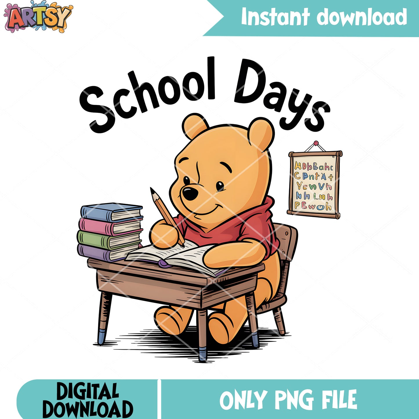 Pooh in school png, disney pooh bear png, winnie the pooh png