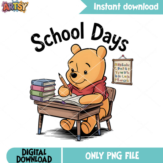 Pooh in school png, disney pooh bear png, winnie the pooh png