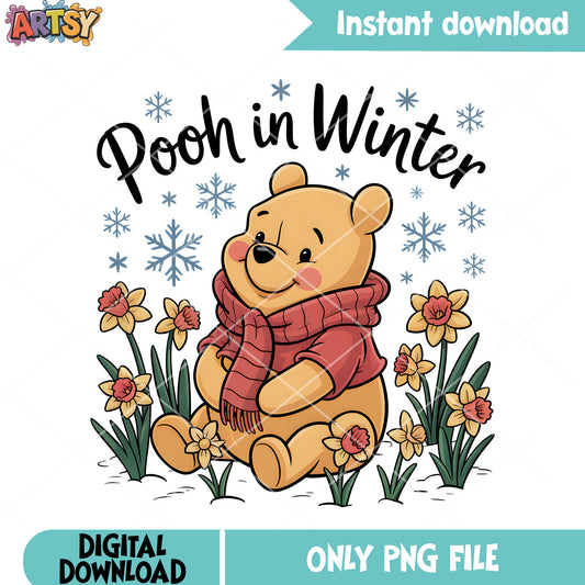 Pooh in winter png, winnie the pooh png, pooh bear png