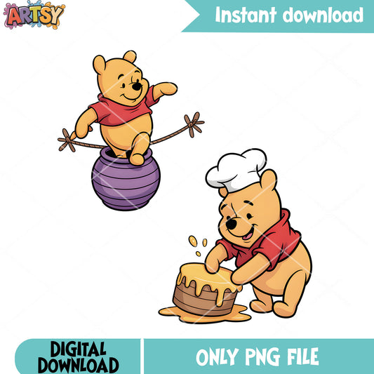 Pooh making hunny png, disney pooh bear png,​ vintage pooh png