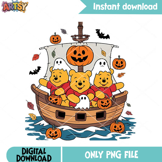 Pooh pirate ship  png, disney halloween png, sacry pupmkin png