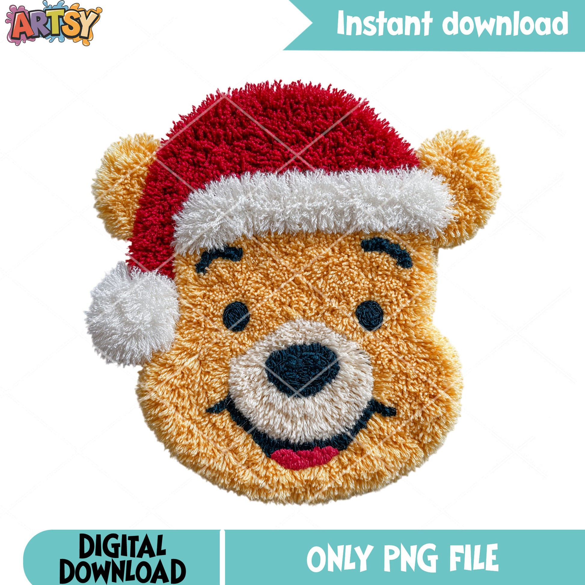 Pooh pom pom christmas png, happy christmas png, santa hat png