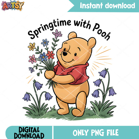 Pooh poster with lovely garden png, pooh bear png, winnie the pooh png