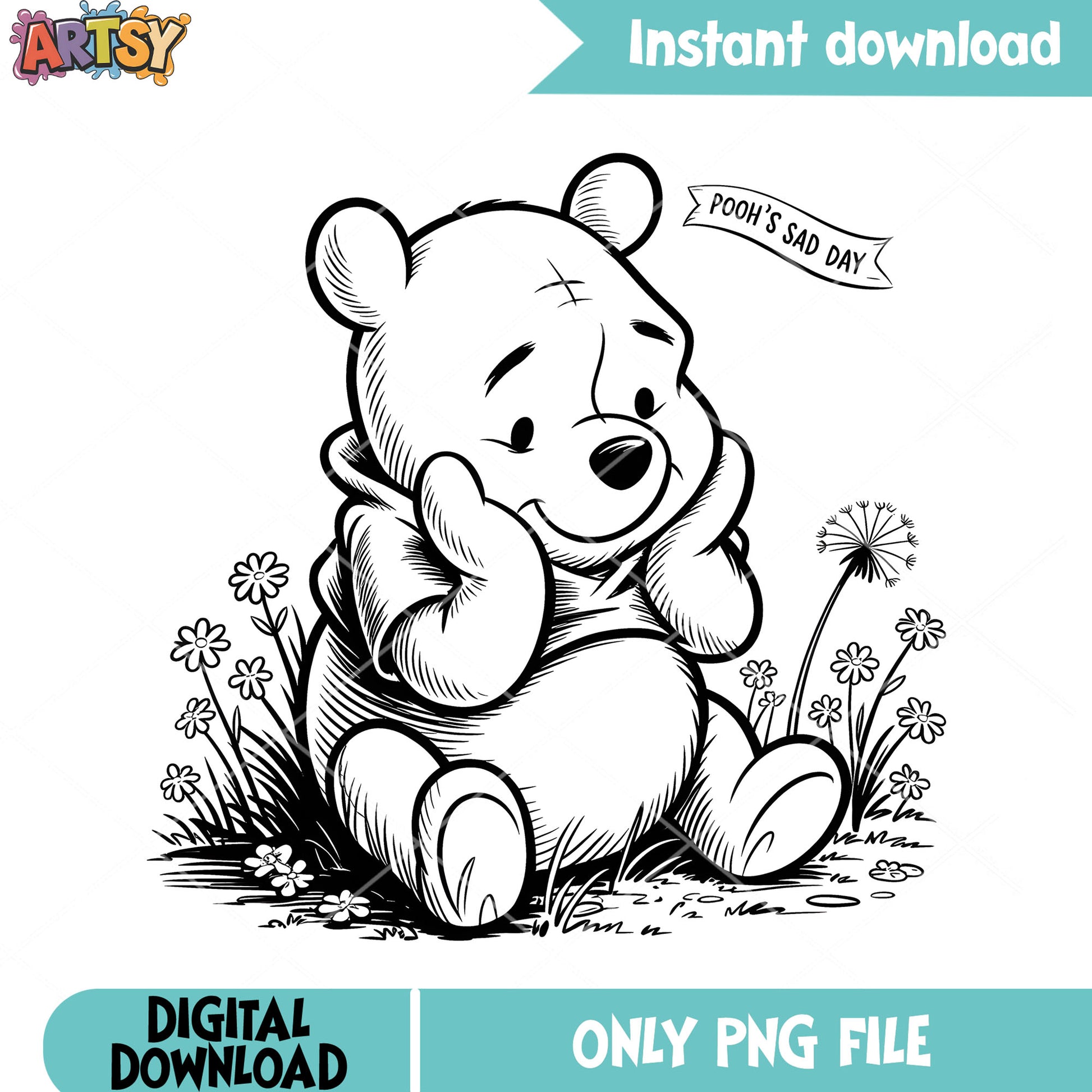 Pooh sad day drawing sheets png, classic pooh png,​ disney poster png