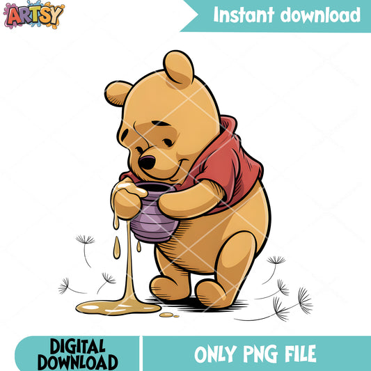 Pooh sad poster love honey png, classic pooh png,​ disney poster png