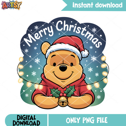Pooh santa hat poster png, pooh bear png, christmas vibes png