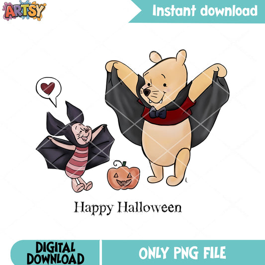 Pooh scary pupmkin png, disney halloween png, vampire costume png