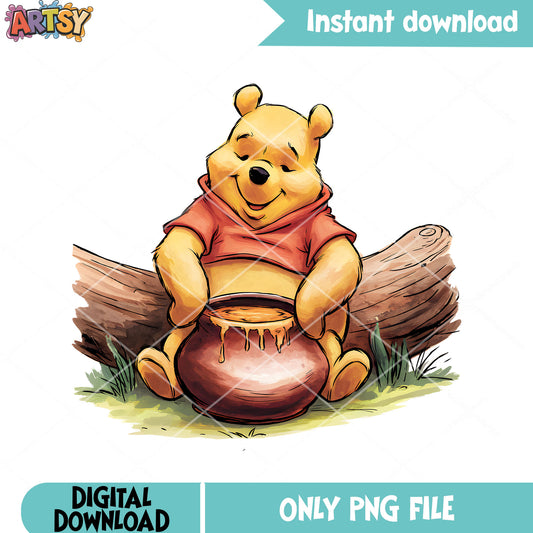 Pooh sit on the log pooh bear png, honey bear pooh png, pooh bear png