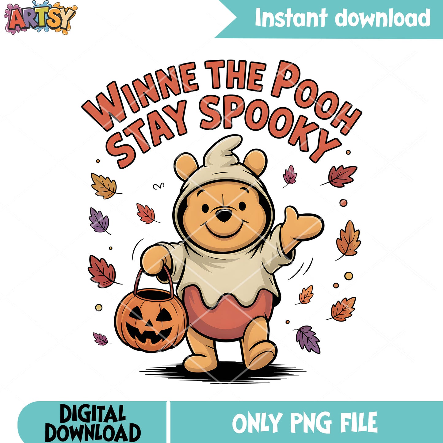 Pooh spooky poster halloween png, scary halloween png, pooh poster png