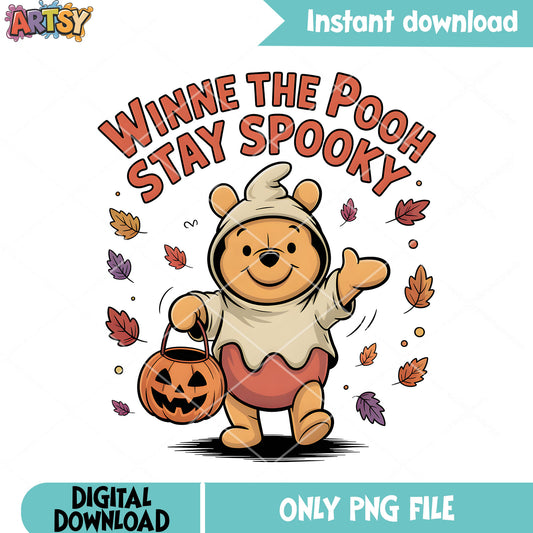 Pooh spooky poster halloween png, scary halloween png, pooh poster png